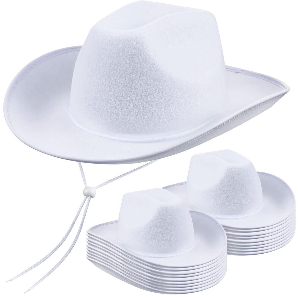 2572 18 Pack White Cowboy Hats Bulk Western Plain Hat